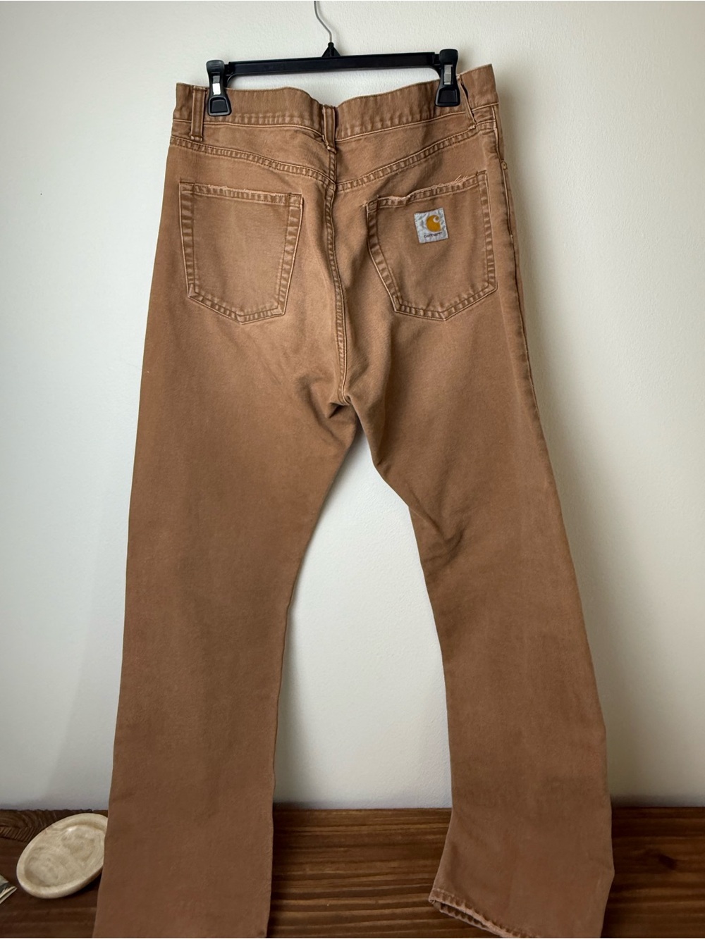 Carhartt WIP Tan Canvas Work Pants with Back Logo